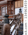 Snow-covered stairs and spires of the main temple 134963459