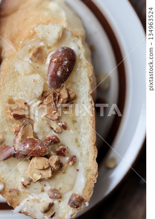 Mixed Nuts Honey Butter Tartine Baguette Open Sandwich 134963524