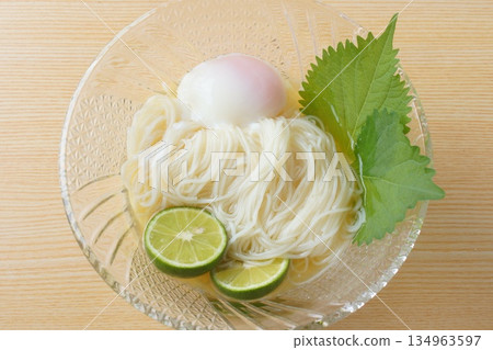 Yuzu somen and soft-boiled egg Yuzu somen and soft-boiled egg 134963597