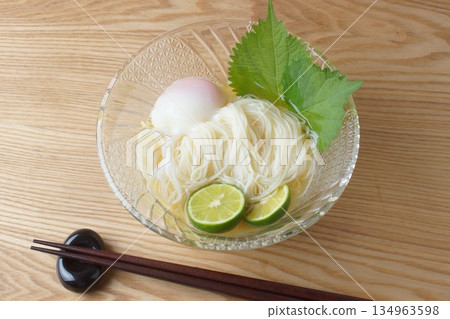 Yuzu somen and soft-boiled egg Yuzu somen and soft-boiled egg 134963598