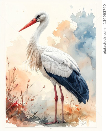 Lenormand "Stork" Realistic watercolor illustration of a stork standing by the water 2 / Material for flyers and posters Lenormand "Stork" Realistic watercolor illustration of a stork standing by the water 2 / Material for flyers and posters 134963740