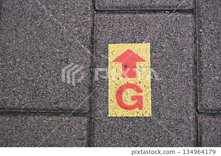 Yellow gas pipe label Yellow gas pipe label 134964179