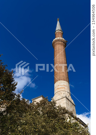 Istanbul beautiful Hagia Sophia Mosque minaret 134964506