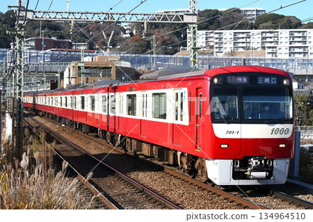 Keikyu Corporation 1000 series 1700 series train heading towards Misakiguchi on the Keikyu Main Line (express train, Misakiguchi sign) 134964510
