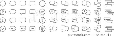 Vector monochrome line icon set about speech bubbles 134964915