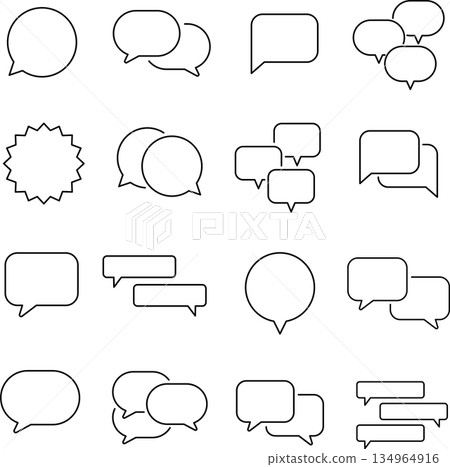 Vector monochrome line icon set about speech bubbles 134964916
