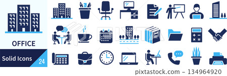 向量辦公室輪廓圖示集 134964920