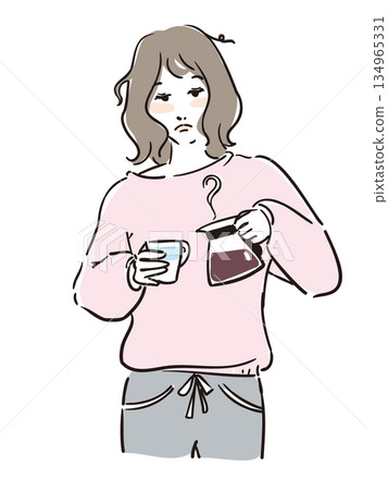 Cute woman's upper body after waking up 134965331