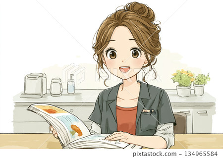 繪美系列：一位立志成為護理員的年輕女性；美優系列：使用教材學習護理的場景 134965584