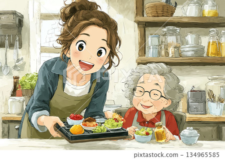 繪美系列：年輕照顧者照顧老人；美優系列：簡明易懂的用餐協助圖解 134965585