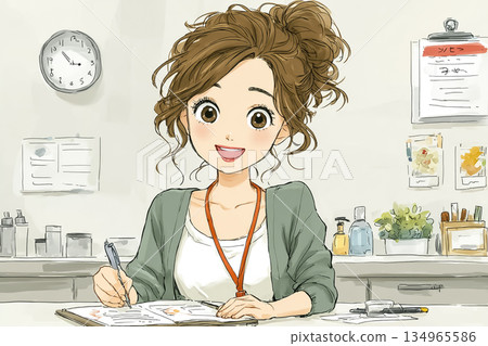 美優系列：一位年輕的護理師在完成護理工作後寫下記錄 134965586