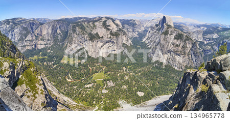 Panorama of Glacier Point and Half Dome in Yosemite National Park California Panorama of Glacier Point and Half Dome in Yosemite National Park California 134965778
