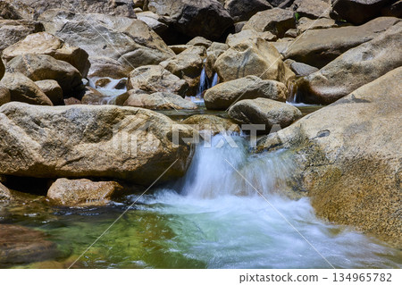 Lower Falls Trail Yosemite Granite Boulders and Flowing Water 134965782
