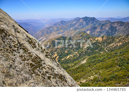 Moro Rock Granite Face Overlooking Forested Mountains in Sequoia National Park Moro Rock Granite Face Overlooking Forested Mountains in Sequoia National Park 134965785