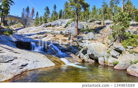 Marble Fork Kaweah River Stone Bridge and Pine Forest Panorama Marble Fork Kaweah River Stone Bridge and Pine Forest Panorama 134965889