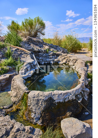 Rock Tub Hot Springs Natural Pool with Reflections and Wild Vegetation Rock Tub Hot Springs Natural Pool with Reflections and Wild Vegetation 134965894