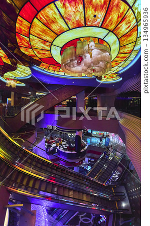 Las Vegas Casino Interior Vibrant Escalators and Stained Glass Ceiling Las Vegas Casino Interior Vibrant Escalators and Stained Glass Ceiling 134965936
