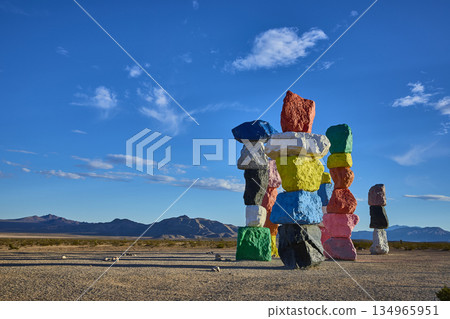 Seven Magic Mountains Colorful Rock Cairn Art Installation in Nevada Desert 134965951