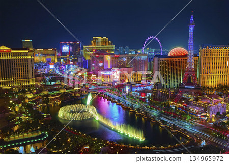Las Vegas Strip Neon Lights and Iconic Casino Hotels at Night in Nevada Las Vegas Strip Neon Lights and Iconic Casino Hotels at Night in Nevada 134965972