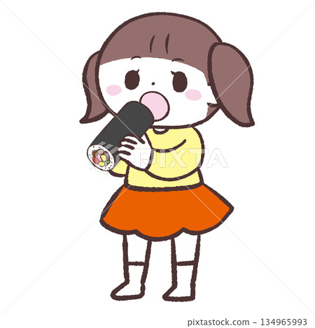 插圖：一個女孩在吃江方卷。 134965993