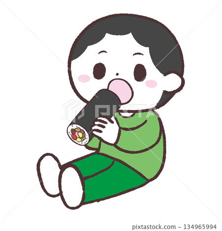 男孩坐著吃江之卷的插圖 男孩坐著吃江之卷的插圖 134965994