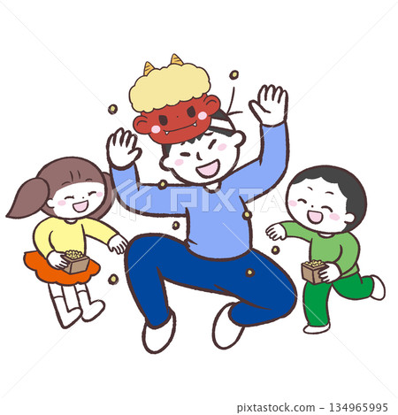 Front view illustration of parents and children throwing beans 134965995
