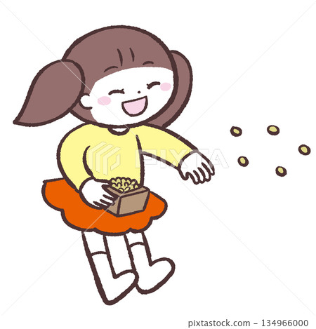 Illustration of a girl throwing beans Illustration of a girl throwing beans 134966000
