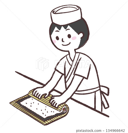 廚師製作壽司卷的插圖 134966642