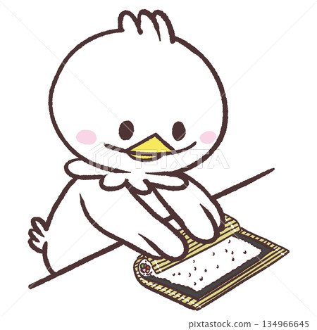 Illustration of a white bird making sushi rolls 134966645