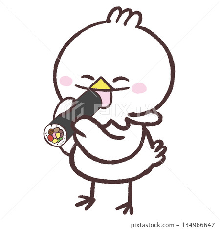 Illustration of a white bird eating ehomaki Illustration of a white bird eating ehomaki 134966647