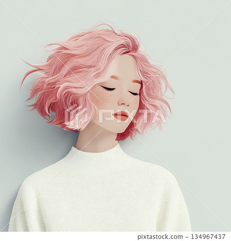 艾米系列:粉紅色頭髮年輕女性側影 | 簡約背景肖像插畫,適用於社群媒體 艾米系列:粉紅色頭髮年輕女性側影 | 簡約背景肖像插畫,適用於社群媒體 134967437