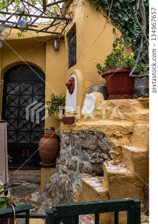 Narrow streets of Anafiotika area in ancient Athens 134967657