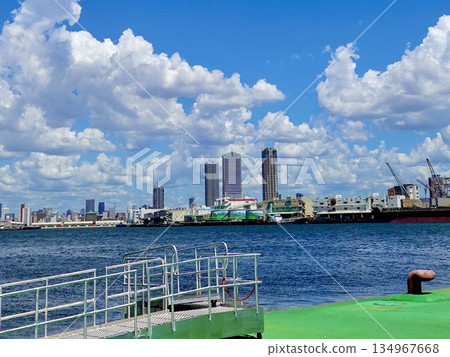 A view of the Aji River looking upstream from Universal City Port in Konohana Ward, Osaka City A view of the Aji River looking upstream from Universal City Port in Konohana Ward, Osaka City 134967668
