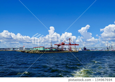 View of Sakurajima Wharf from off the coast of Osaka Port at the mouth of the Aji River, Konohana Ward, Osaka City View of Sakurajima Wharf from off the coast of Osaka Port at the mouth of the Aji River, Konohana Ward, Osaka City 134967694