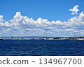 A view of the Konohana Bridge spanning Maishima on the left and Kitako on the right from off the coast of Osaka Port. Konohana Ward, Osaka City 134967700
