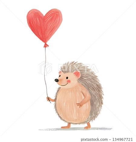 刺蝟拿著心形氣球 134967721