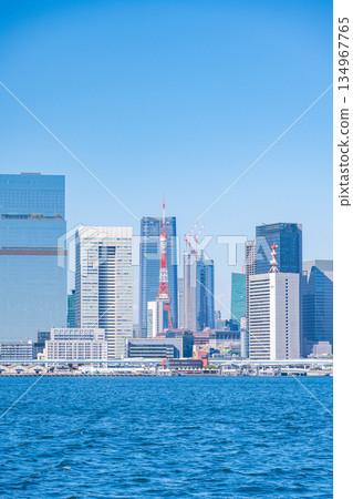 TOKYO, JAPAN - 29, JAN. 2025 : cityscape of Tokyo tower and buildings at daytime in Tokyo bay, Japan 134967765