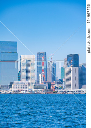 TOKYO, JAPAN - 29, JAN. 2025 : cityscape of Tokyo tower and buildings at daytime in Tokyo bay, Japan 134967766
