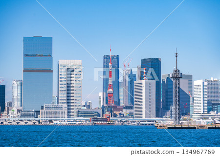 TOKYO, JAPAN - 29, JAN. 2025 : cityscape of Tokyo tower and buildings at daytime in Tokyo bay, Japan 134967769