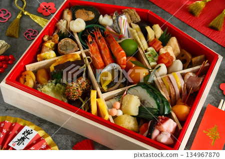 Image material of Osechi cuisine (black background) Image material of Osechi cuisine (black background) 134967870