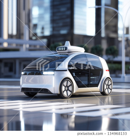 一輛無人駕駛計程車駛過十字路口的圖片 一輛無人駕駛計程車駛過十字路口的圖片 134968133