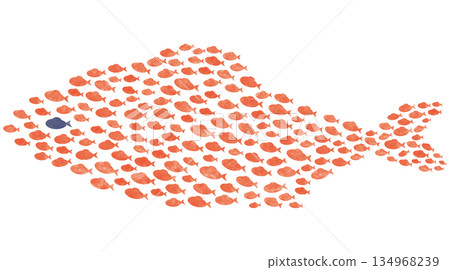 一群魚一起遊動的插圖 | 象徵團結、互助、工會和教育 134968239