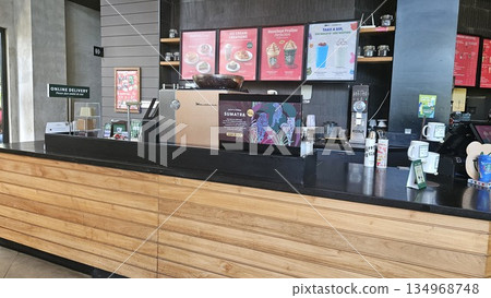 this is starbucks cafe display with food and drink this is starbucks cafe display with food and drink 134968748