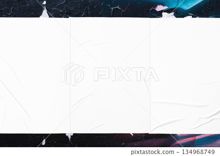colorful urban wall texture with three wrinkled glued poster templates colorful urban wall texture with three wrinkled glued poster templates 134968749