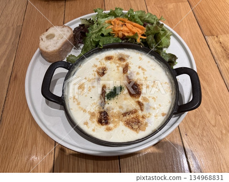White gratin and salad White gratin and salad 134968831