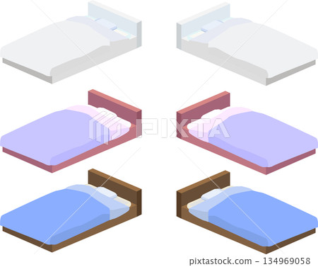 微型花園床插圖套裝 - 等距家具和房間插圖套裝 134969058