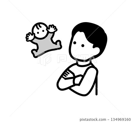 嬰兒和男人插圖向量圖 134969160