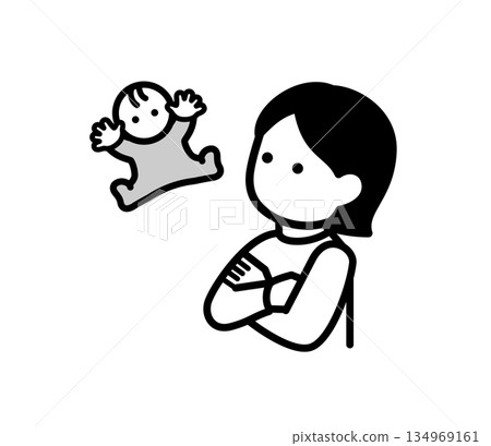 嬰兒和女人插圖向量圖 134969161