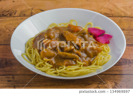 Curry fried noodles 134969897