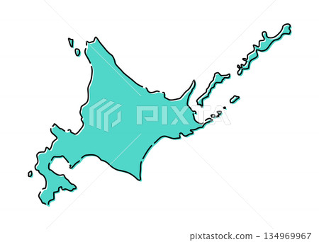Stylish Hokkaido map illustration Japan map alone Turquoise blue Stylish Hokkaido map illustration Japan map alone Turquoise blue 134969967